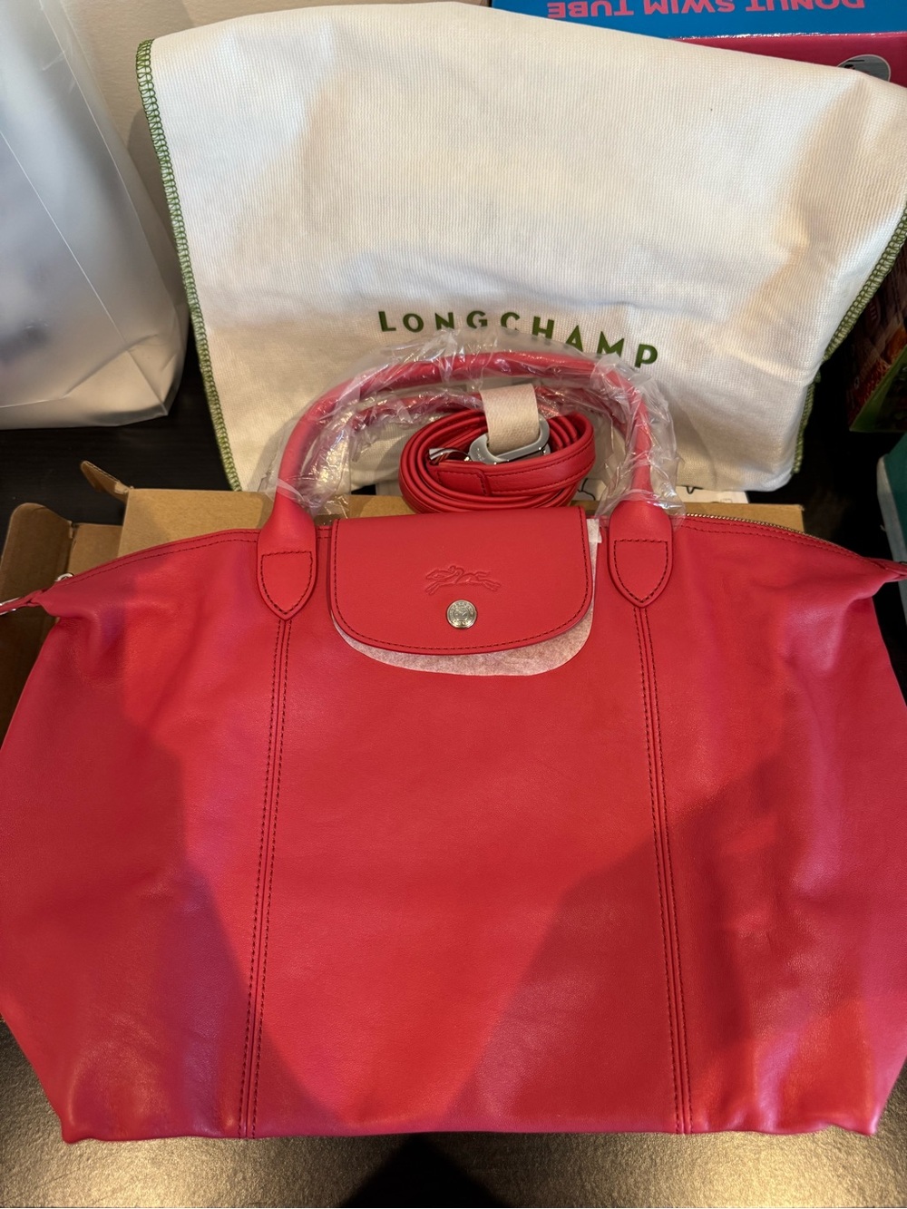 Longchamp Red Leather Le Pliage Tote - Longchamp